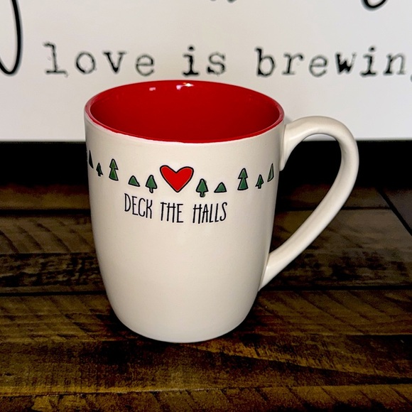 Peppermint & Pine Deck The Halls Christmas Mug Cup Embossed Christmas Tree Heart - Picture 1 of 8